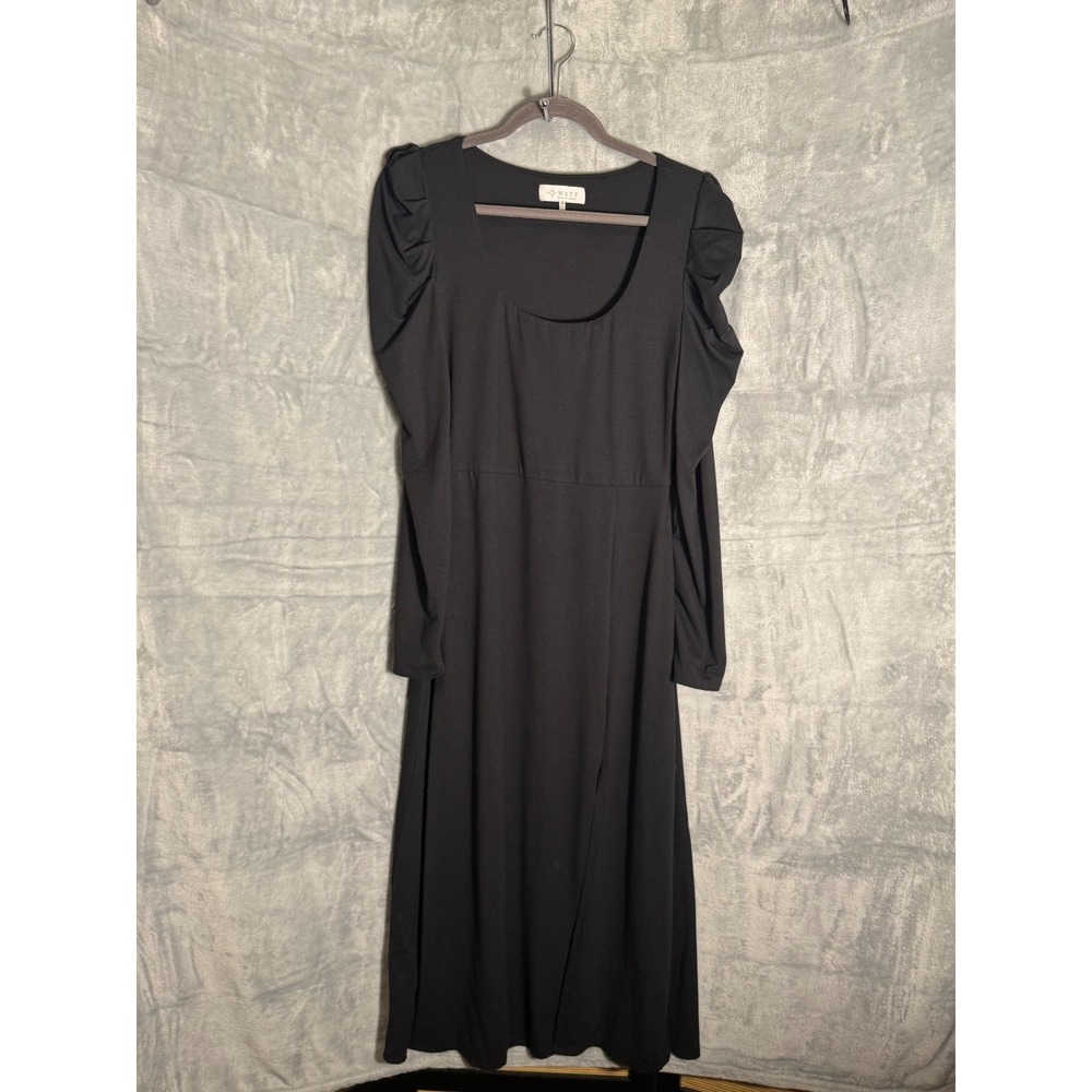 WAYF Womens Black Puff Shoulder Scoop Neck Long Sleeve Midi Dress Size M